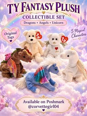 Ty Fantasy Plush Collectible Set - Blue, Brown, Cream, White